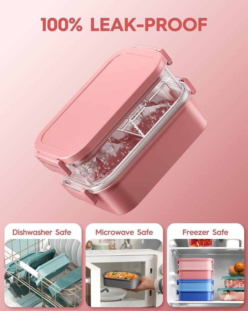 KEMETHY Adults Bento Lunch Box Set with Thermo Bag, 74oz Stackable Leak-proof 3-tiers Bento Box, Built-in Utensil and Sauce Container for Work, School, Dining Out (Pink) - Image 5